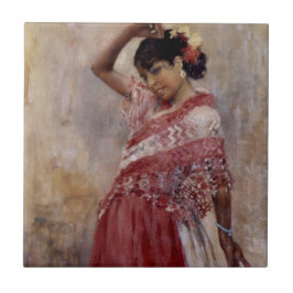 Romani Gypsy Woman Dancing (av Albert Edelfilt) Kakelplatta