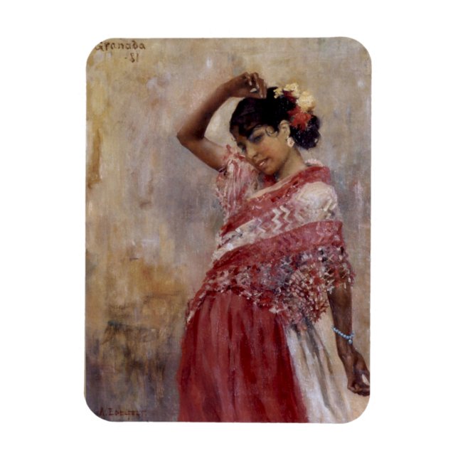 Romani Gypsy Woman Dancing (av Albert Edelfilt) Magnet (Vertikal)