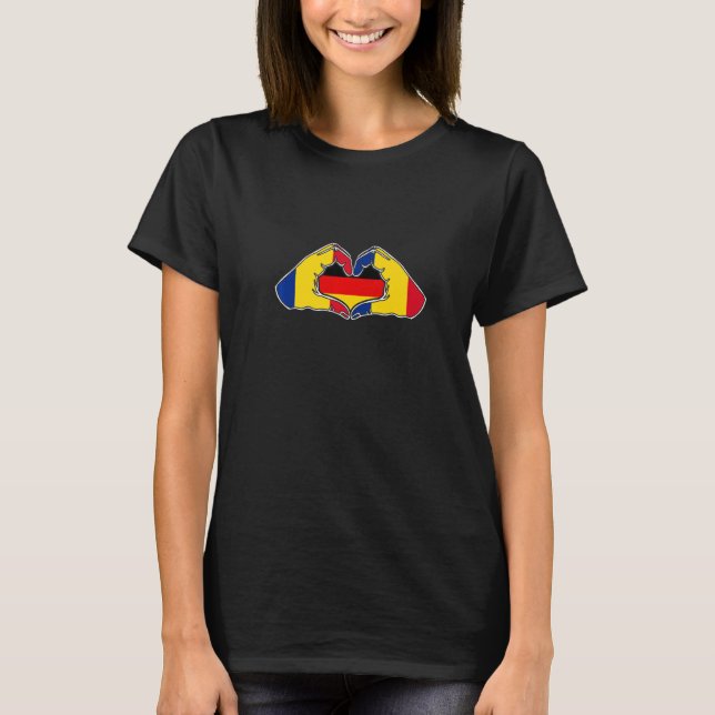Romania and Germany Heart hand friendship T Shirt (Framsida)