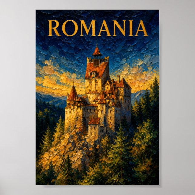 Romania: Mystic Glow Bran Castle Art Souvenir Poster (Framsidan)