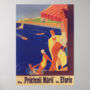 Romania Print, Retro Travel Poster, Eforie Romania Poster