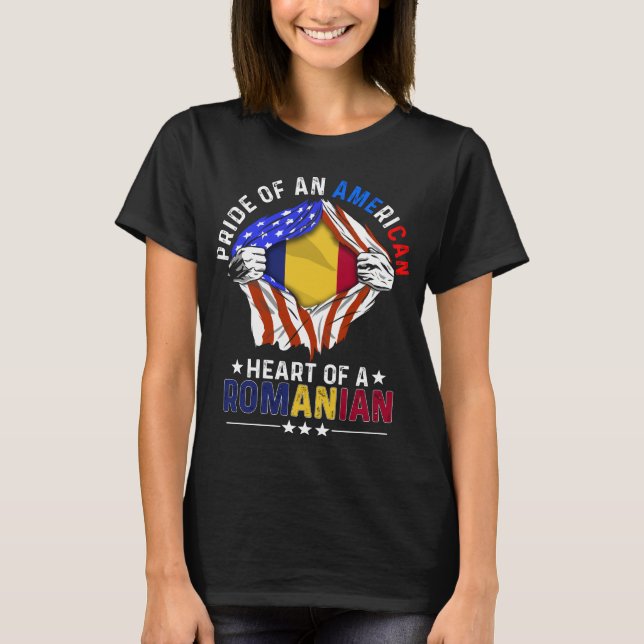 Romanian American Foreign Romania Flag T Shirt (Framsida)