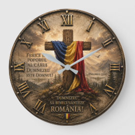 Romanian Christian Cross with Psalm 33:12 Bible Stor Klocka