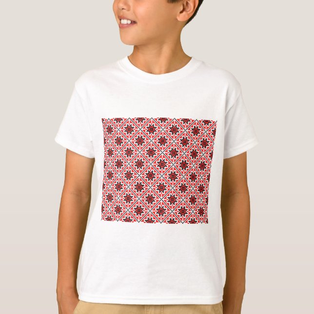 romanian traditionellt etniskt seamless dräktmotiv tee shirt (Framsida)