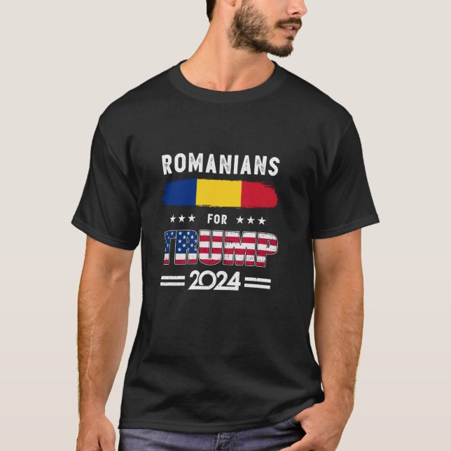 Romanier för Trump 2024 Rumänien Flagga Patriotic  T Shirt (Framsida)