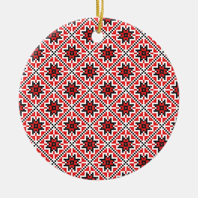 Romaniskt traditionellt, etniskt stympande motiv,  julgransprydnad keramik (Framsidan)