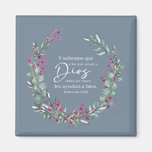 Romanos 8:28, spansk bibel vers magnet (Framsidan)