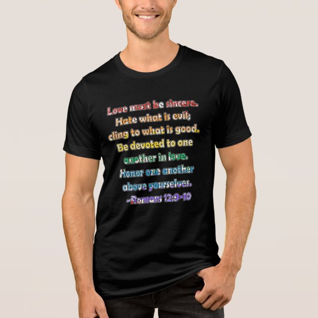 Romans 12:9-10 Bible Verse T Shirt (Framsida)