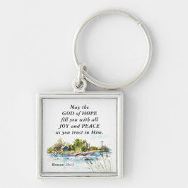 Romans 15:13 Gud of Hope Christian Bible Verse Fyrkantig Silverfärgad Nyckelring