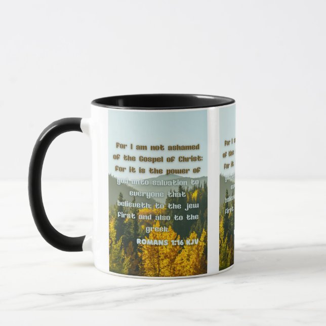 Romans 1:16 KJV Bible Verse Pic Two-Tone Mugg (Vänster)