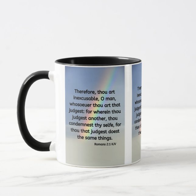 Romans 2:1 KJV Bible Verse Pic Two-Tone Mugg (Vänster)