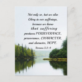 Romans 5:3-4 Vi Glory i vårt lidande Sjö Träd Vykort