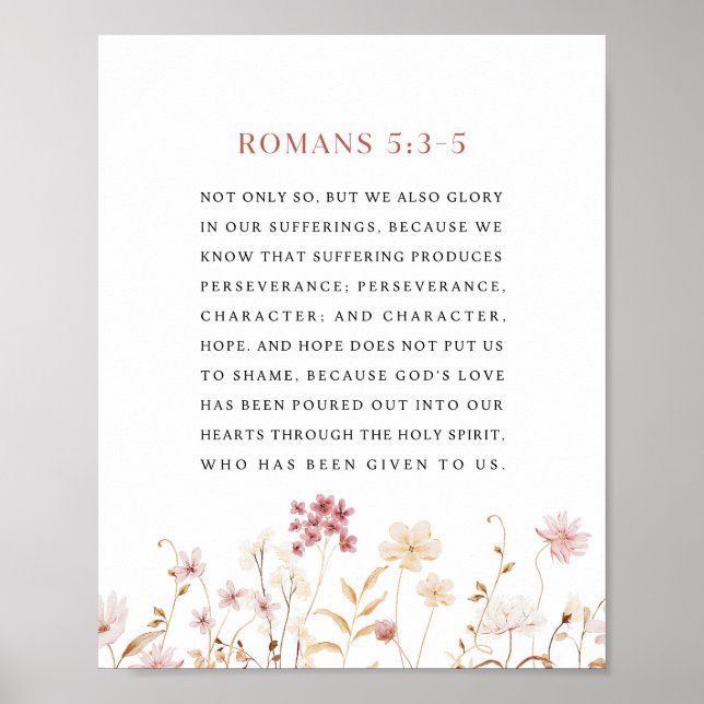 Romans 5:3-5 Floral Bible Verse Poster (Framsidan)