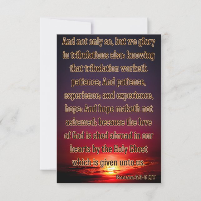 Romans 5:3-5 KJV Bible Verse Pic Greeting Card Kort (Framsida)