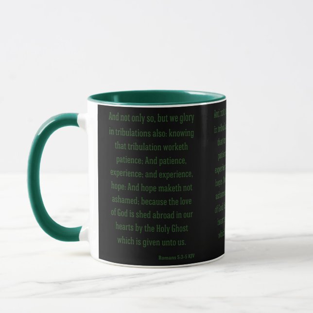 Romans 5:3-5 KJV Bible Verse Two-Tone Mugg (Vänster)