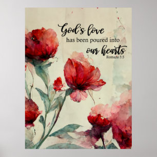 Romans 5:5 Guds Kärlek bible Verse Red Blommigt Poster