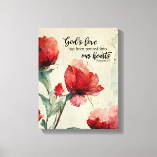 Romans 5:5 Guds Kärlek bible Verse Red Rosa Flower Canvastryck