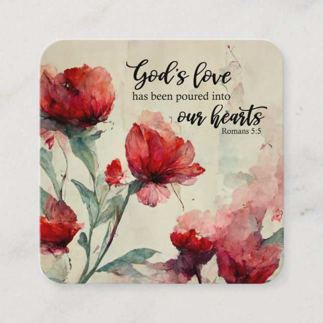 Romans 5:5 Guds Kärlek bible Verse Red Rosa Flower Fyrkantigt Visitkort (Framsida)