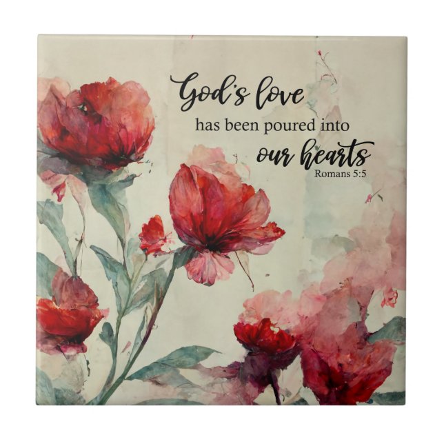 Romans 5:5 Guds Kärlek bible Verse Red Rosa Flower Kakelplatta (Framsidan)