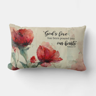 Romans 5:5 Guds Kärlek bible Verse Red Rosa Flower Lumbarkudde