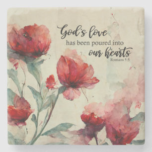 Romans 5:5 Guds Kärlek bible Verse Red Rosa Flower Stenunderlägg