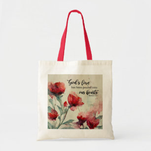 Romans 5:5 Guds Kärlek bible Verse Red Rosa Flower Tygkasse