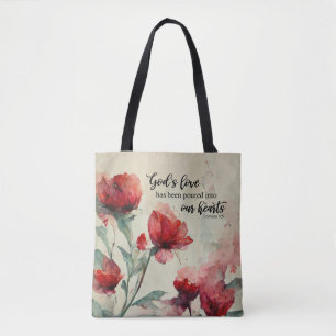 Romans 5:5 Guds Kärlek bible Verse Red Rosa Flower Tygkasse