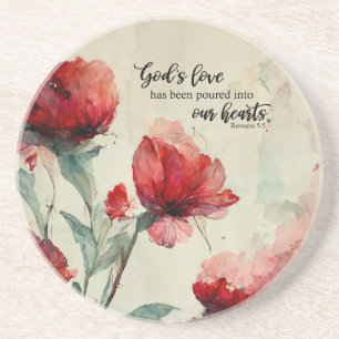 Romans 5:5 Guds Kärlek bible Verse Red Rosa Flower Underlägg