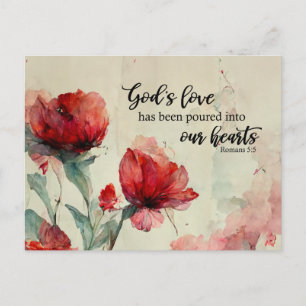 Romans 5:5 Guds Kärlek bible Verse Red Rosa Flower Vykort