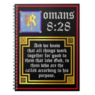 Romans 828 Guld belyst Brev KJV Bible Verse Anteckningsbok