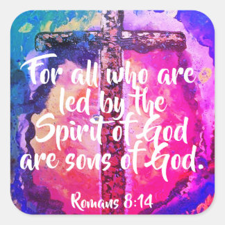Romans 8:14 Christian Bible Scripture Stickers Fyrkantigt Klistermärke