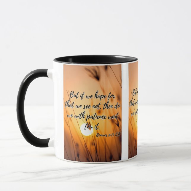 Romans 8:25 KJV Bible Scripture Pic Two-Tone Mugg (Vänster)