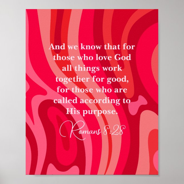 Romans 8:28 All Sak arbetar tillsammans Skript Poster (Framsidan)