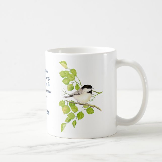 Romans 8:28 Bible Scripture Chickadee Bird Art Kaffemugg (Höger)