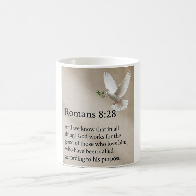Romans 8:28 Bible Verse Coffee Mug Kaffemugg (Center)