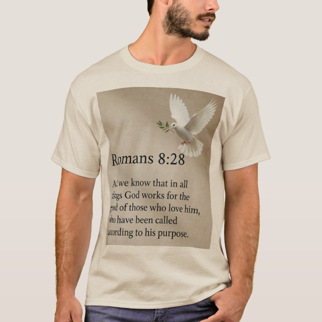 Romans 8:28 Bible Verse Men's Tee Shirt (Framsida)