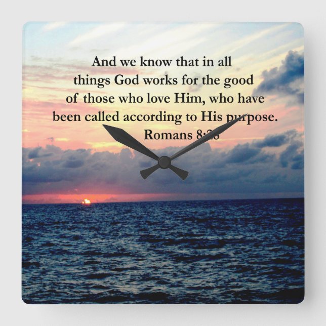 ROMANS 8:28 FAITH FYRKANTIG KLOCKA (Framsida)