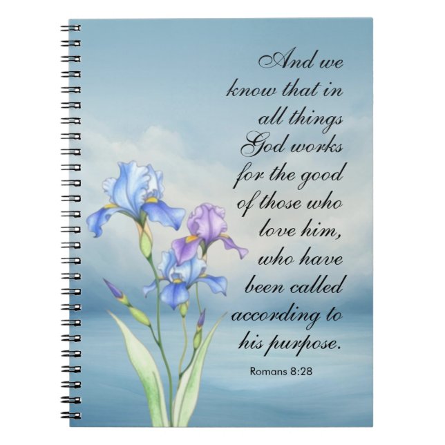 Romans 8:28 Iris Watercolor Anteckningsbok (Framsidan)