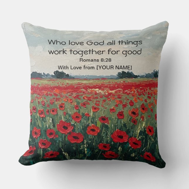 Romans 8:28 Personalized Christian Throw Pillow Kudde (Framsida)
