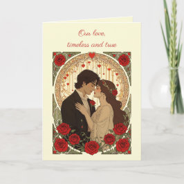 Romans och röda rosor Art Nouveau-illustration Kort