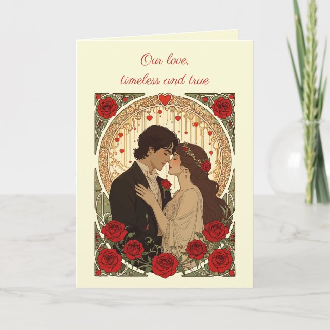 Romans och röda rosor Art Nouveau-illustration Kort (Framsida)