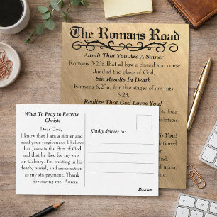 Romans Road Sinner's Prayer Guld Black Vykort