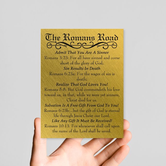 Romans Road Sinner's Prayer Guld Black Vykort (The Romans Road Sinner's Prayer Gold Black Postcard)
