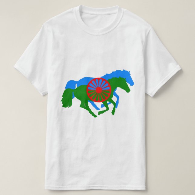 Romansk zigenartext och flagga T-Shirt (Design framsida)