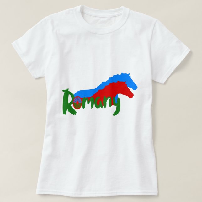 Romansk zigenartext och flagga T-Shirt (Design framsida)