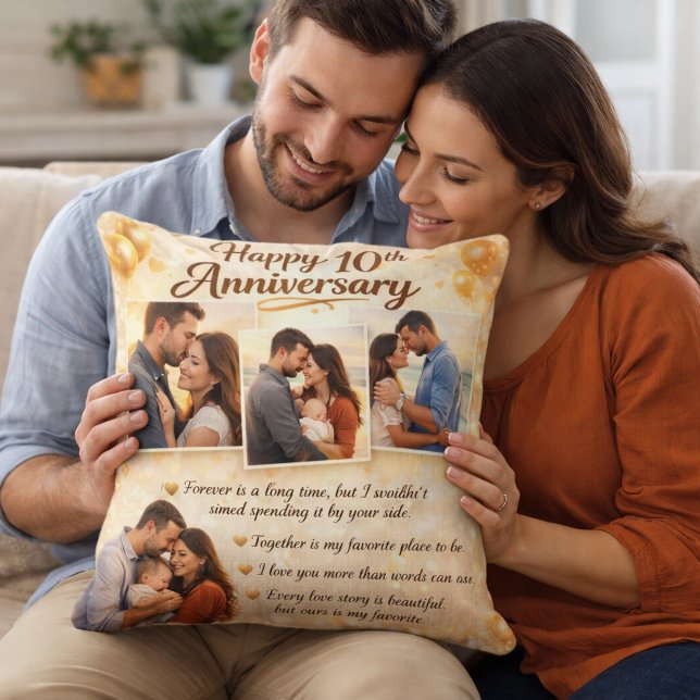Romantic 10th Anniversary Couple Photo Collage Kudde (Skapare uppladdad)
