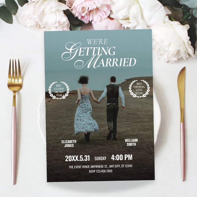 Romantic aesthetic movie poster photo wedding  inbjudningar (Skapare uppladdad)