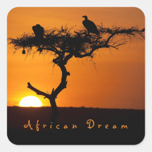 Romantic African Dream sunset-foto med text Fyrkantigt Klistermärke