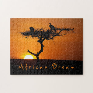 Romantic African Dream sunset-foto med text Pussel