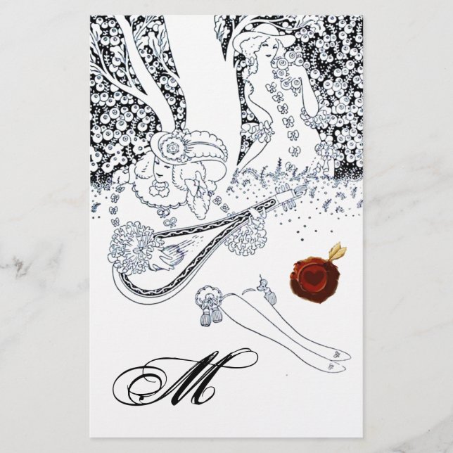 ROMANTIC ÄLSKARE Black White Red Vax Seal Monogram Brevpapper (Framsida)